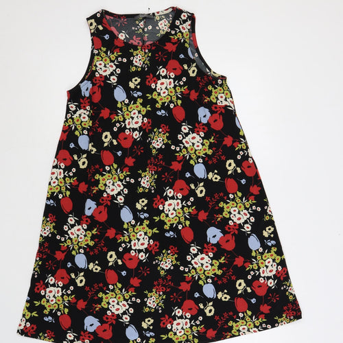 South Womens Black Floral Polyester A-Line Size 12 Round Neck Pullover