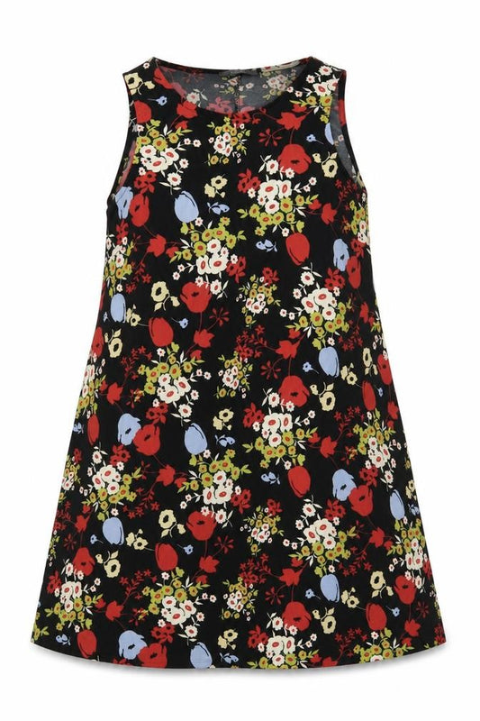Front view of South women’s black floral polyester a-line, size UK 12, round neck pullover