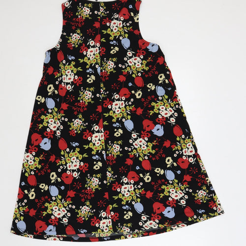 South Womens Black Floral Polyester A-Line Size 12 Round Neck Pullover