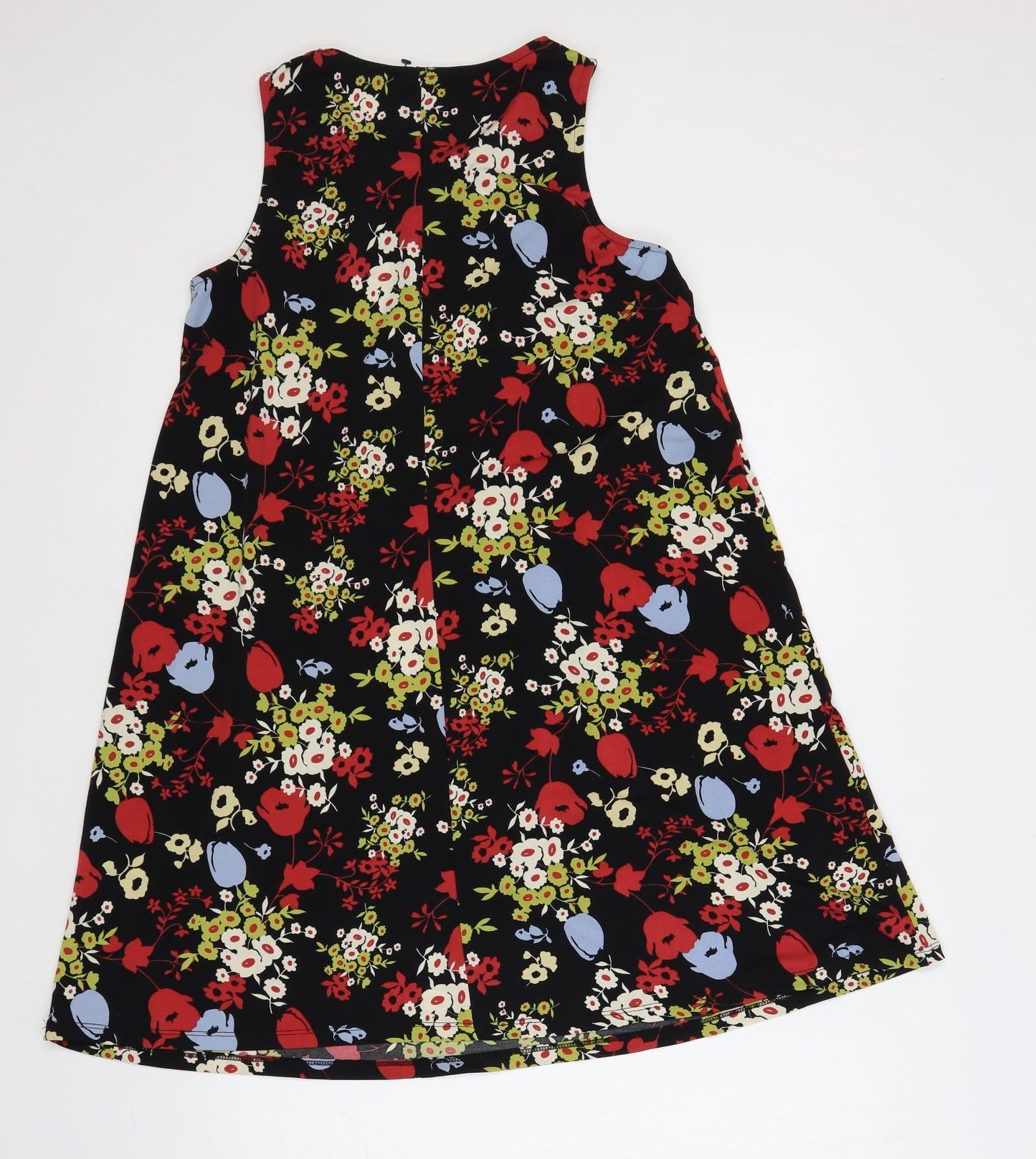 South Womens Black Floral Polyester A-Line Size 12 Round Neck Pullover