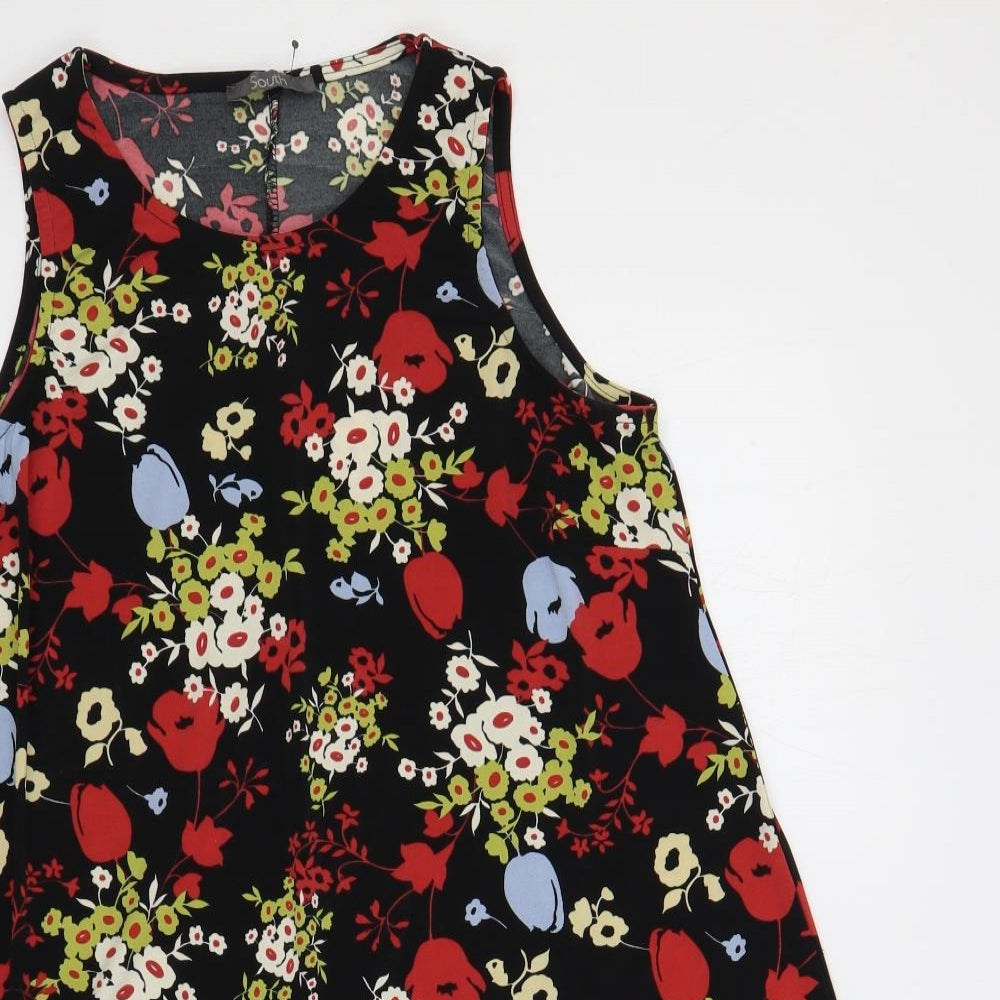 South Womens Black Floral Polyester A-Line Size 12 Round Neck Pullover