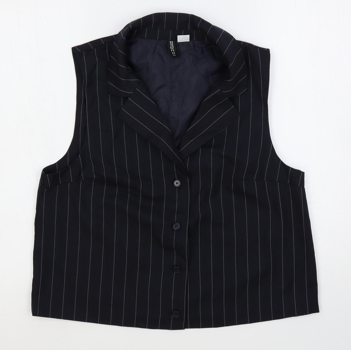 H&M Womens Blue Striped Jacket Waistcoat Size M Button