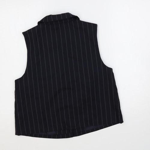 H&M Womens Blue Striped Jacket Waistcoat Size M Button