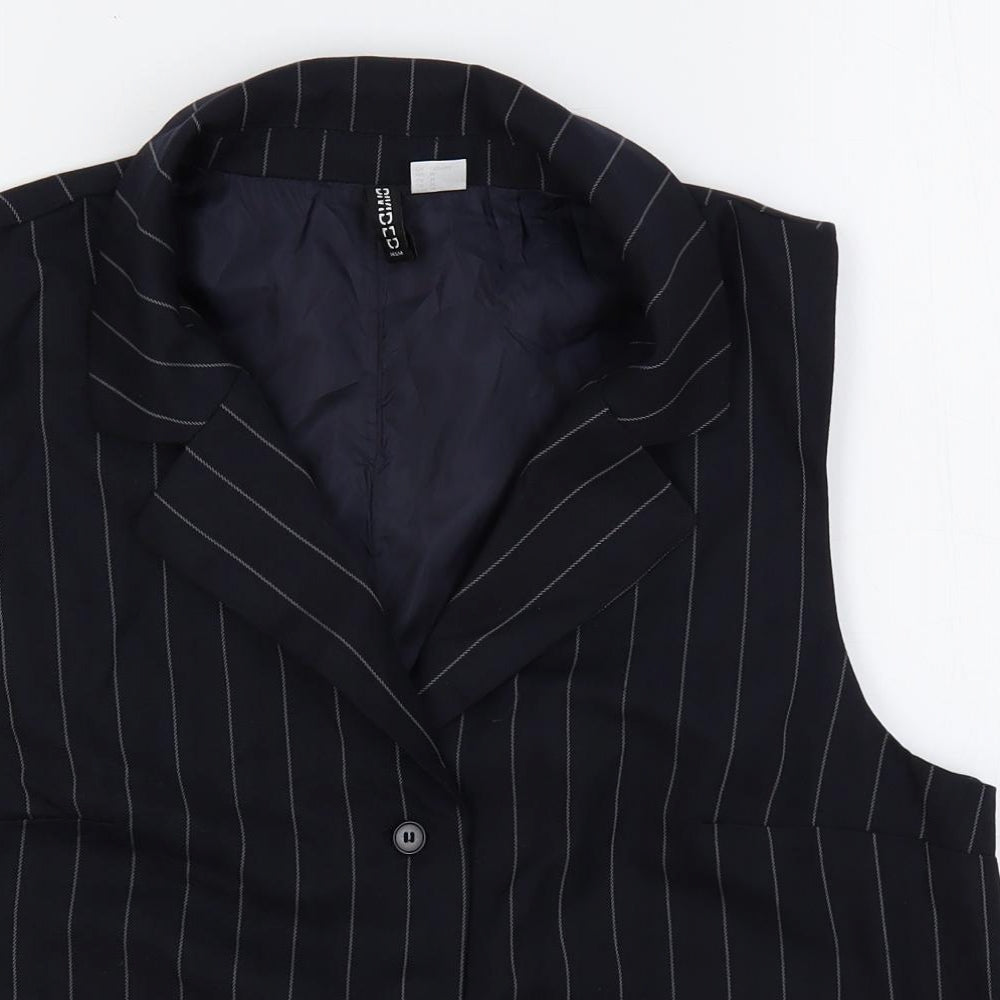 H&M Womens Blue Striped Jacket Waistcoat Size M Button