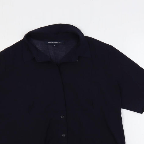 French Connection Womens Blue Polyester Basic Polo Size S Collared