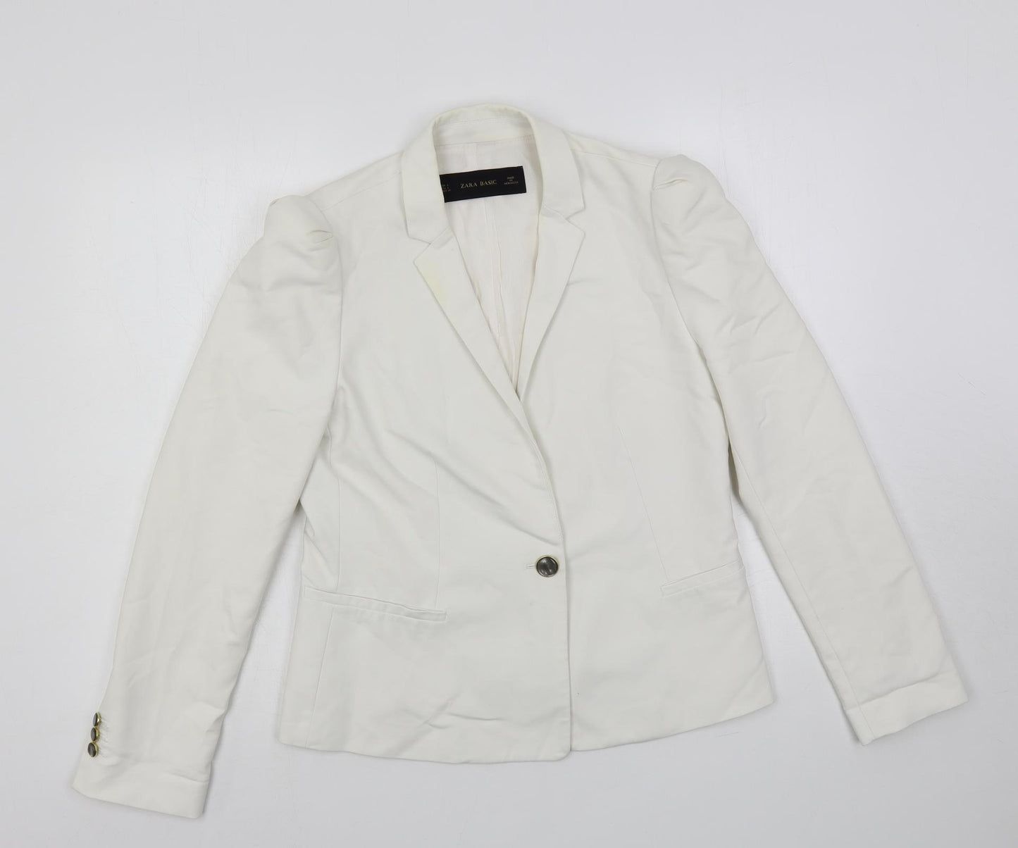 Zara Womens White Jacket Blazer Size L Button
