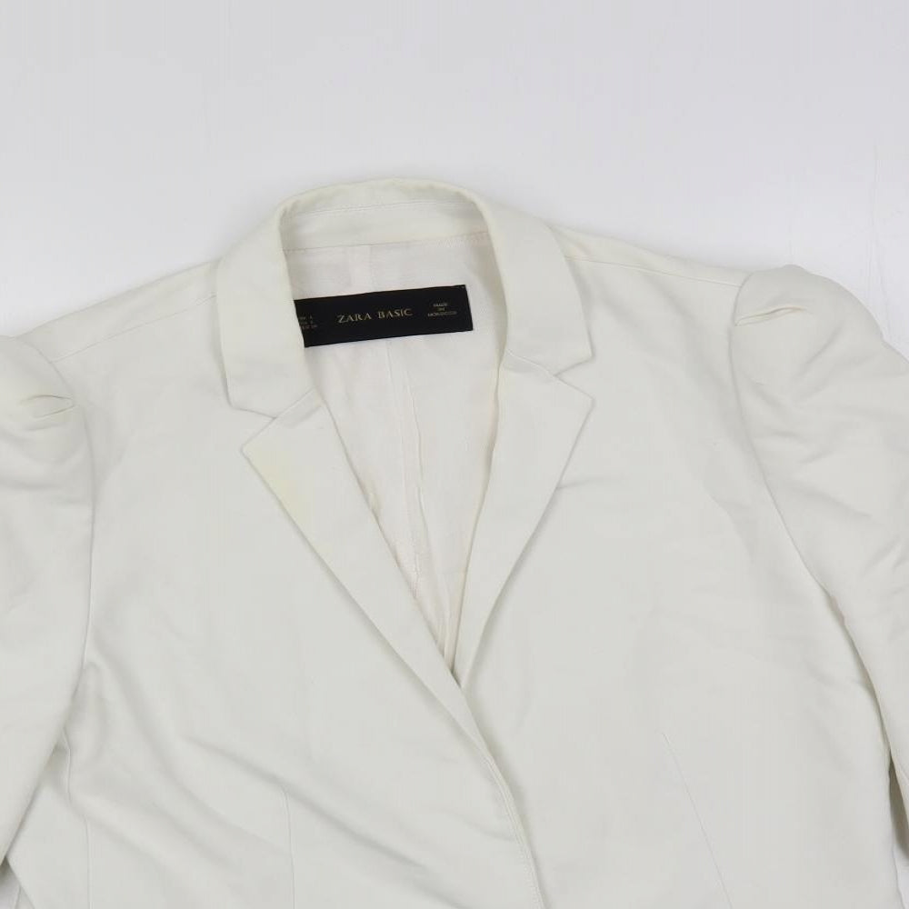 Zara Womens White Jacket Blazer Size L Button