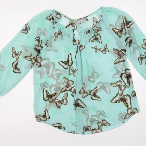 Wallis Womens Green Geometric Polyester Basic Blouse Size S Boat Neck - Sheer