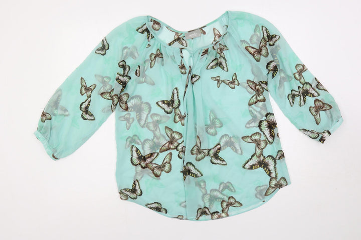 Wallis Womens Green Geometric Polyester Basic Blouse Size S Boat Neck - Sheer