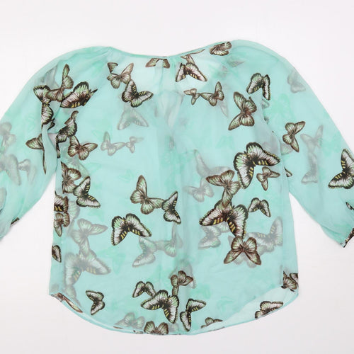 Wallis Womens Green Geometric Polyester Basic Blouse Size S Boat Neck - Sheer