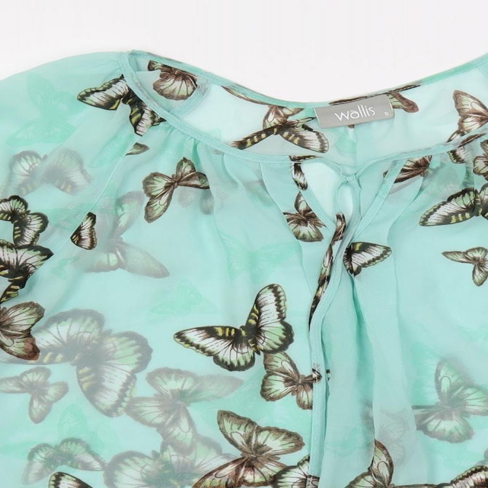 Wallis Womens Green Geometric Polyester Basic Blouse Size S Boat Neck - Sheer