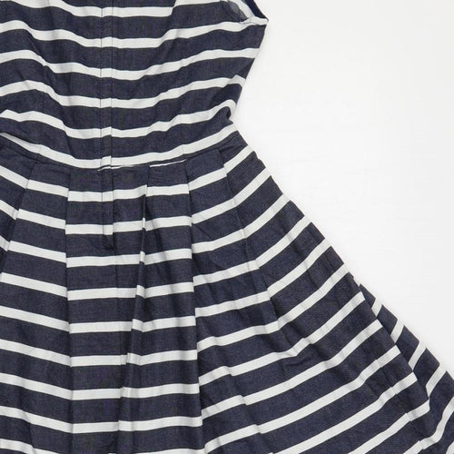 Dorothy Perkins Womens Blue Striped Cotton Skater Dress Size 10 Round Neck Zip - Belted