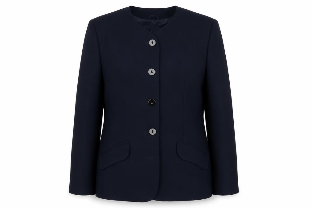 Front view of Debenhams women’s blue jacket blazer, size UK 16, button