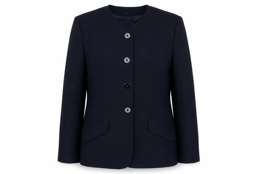 Front view of Debenhams women’s blue jacket blazer, size UK 16, button