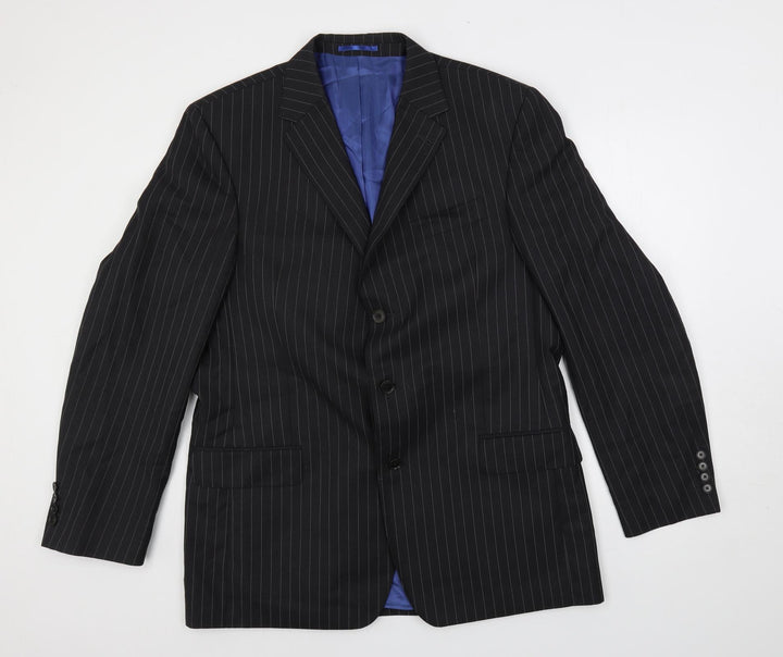 NEXT Mens Black Striped Wool Jacket Suit Jacket Size 44 Regular