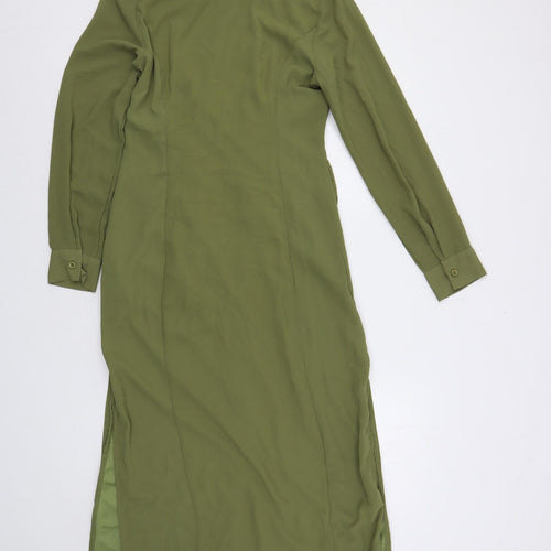 Missguided Womens Green Polyester Shirt Dress Size 10 Collared Button - Ruched