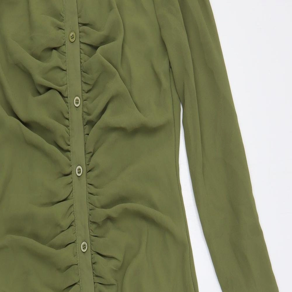 Missguided Womens Green Polyester Shirt Dress Size 10 Collared Button - Ruched
