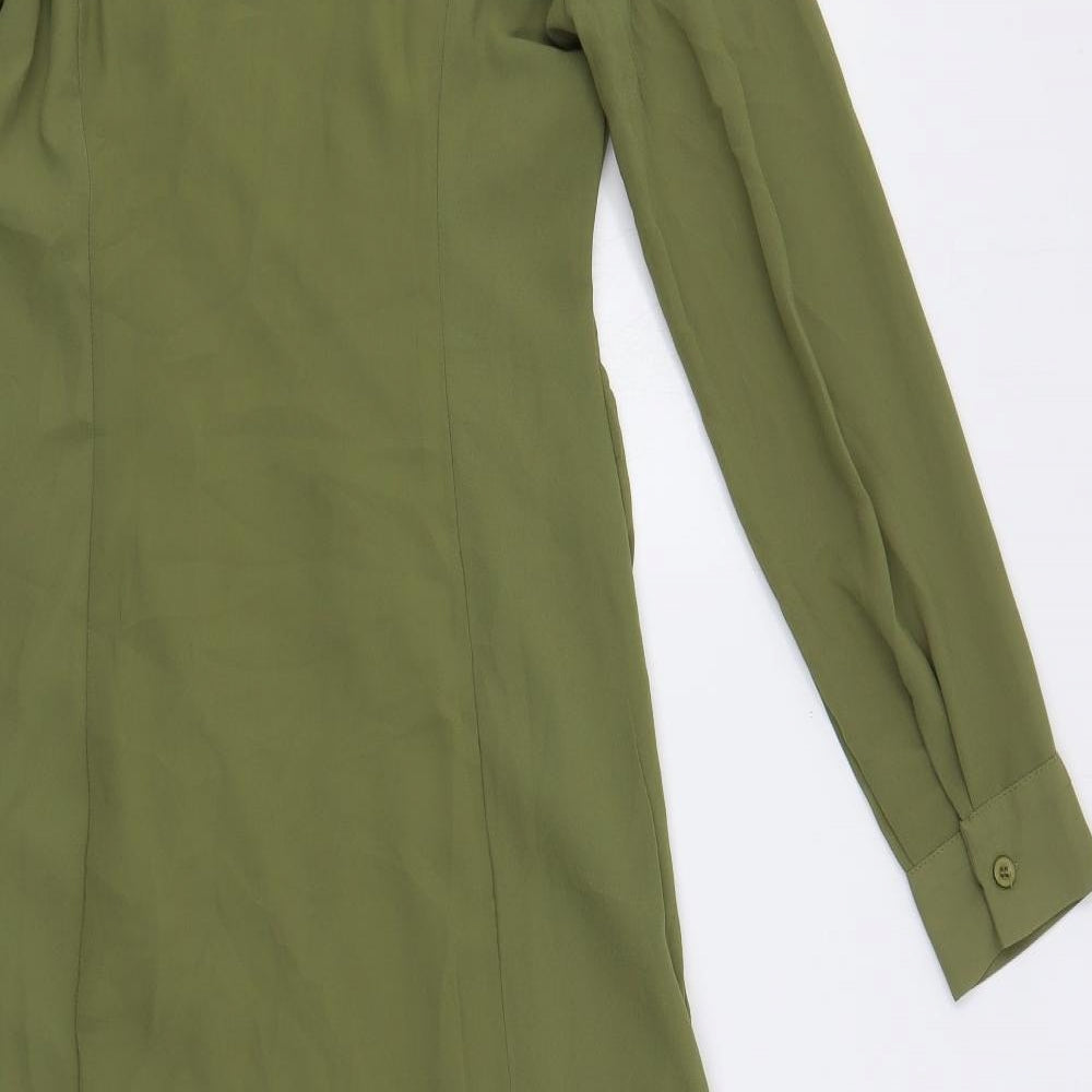 Missguided Womens Green Polyester Shirt Dress Size 10 Collared Button - Ruched