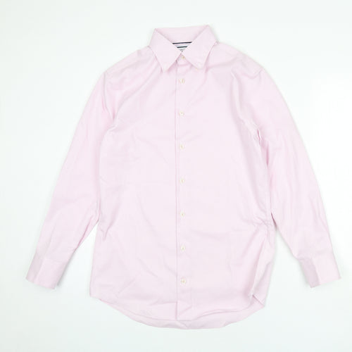 Charles Tyrwhitt Mens Pink Check Cotton Button-Up Size 15 Collared Button