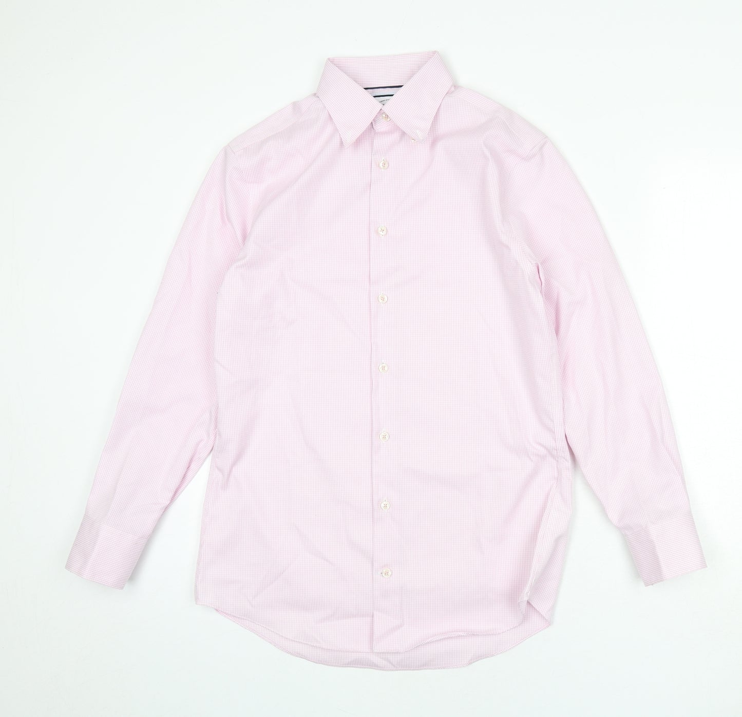 Charles Tyrwhitt Mens Pink Check Cotton Button-Up Size 15 Collared Button