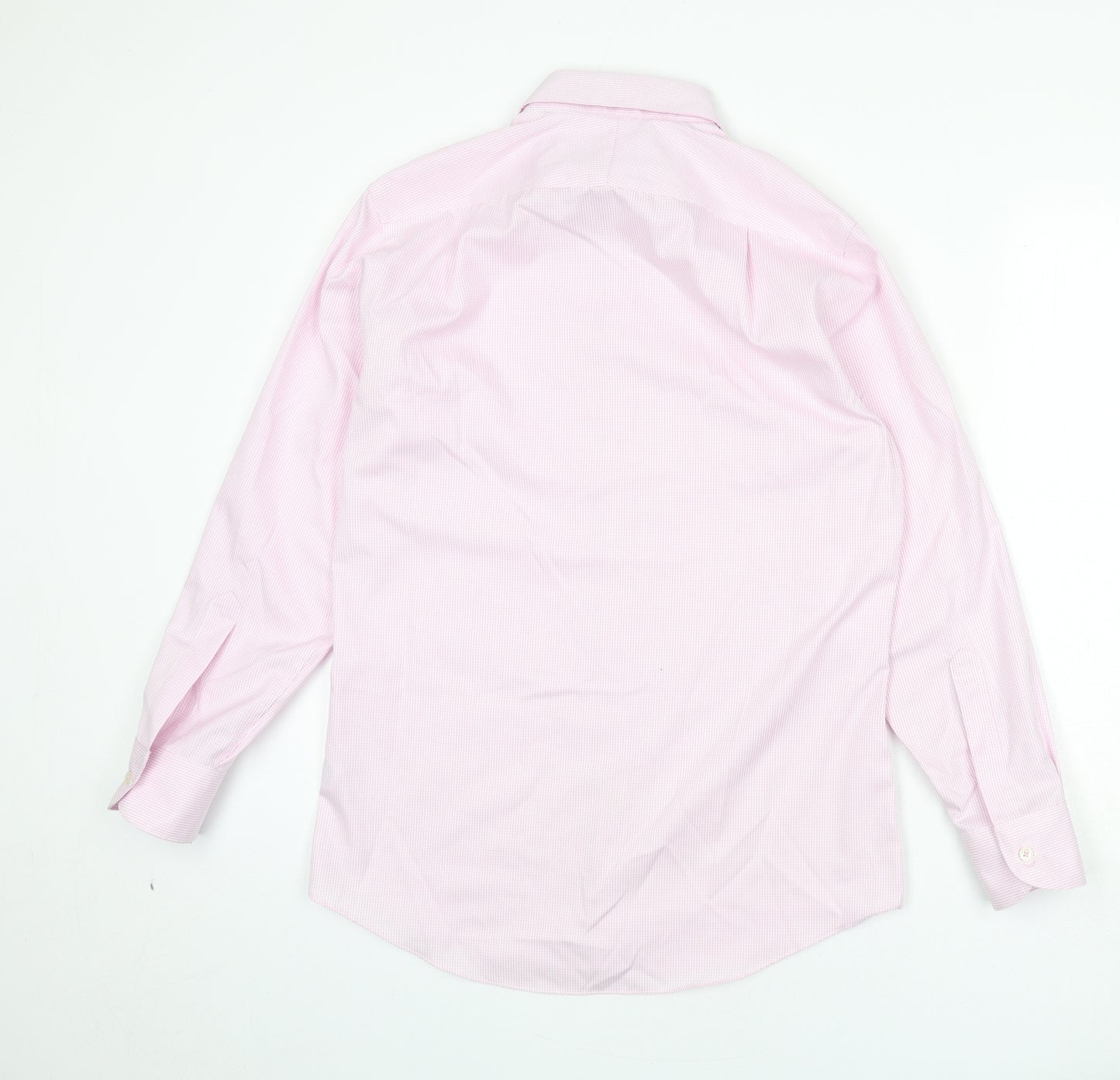 Charles Tyrwhitt Mens Pink Check Cotton Button-Up Size 15 Collared Button