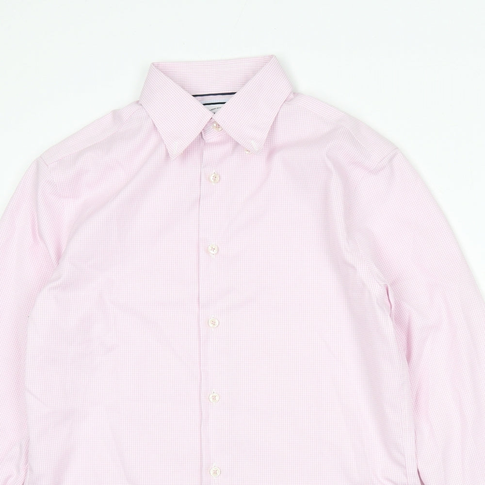 Charles Tyrwhitt Mens Pink Check Cotton Button-Up Size 15 Collared Button