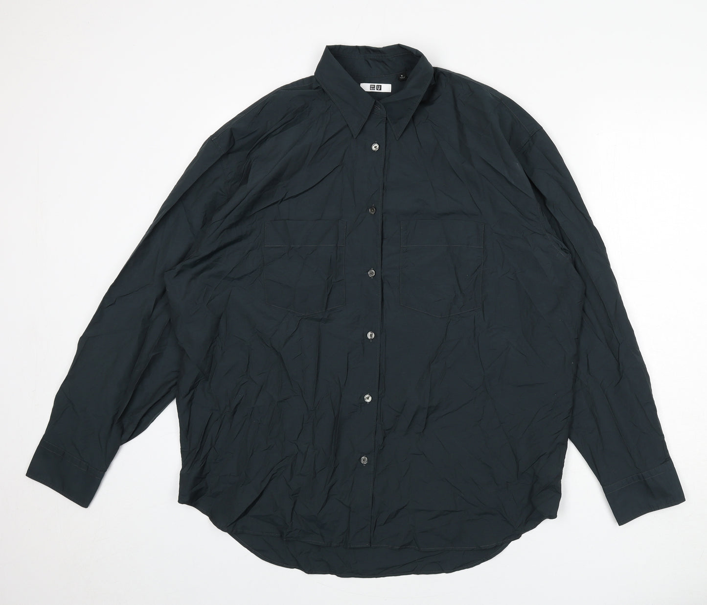Uniqlo Mens Black Cotton Button-Up Size M Collared Button
