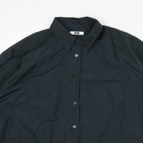 Uniqlo Mens Black Cotton Button-Up Size M Collared Button