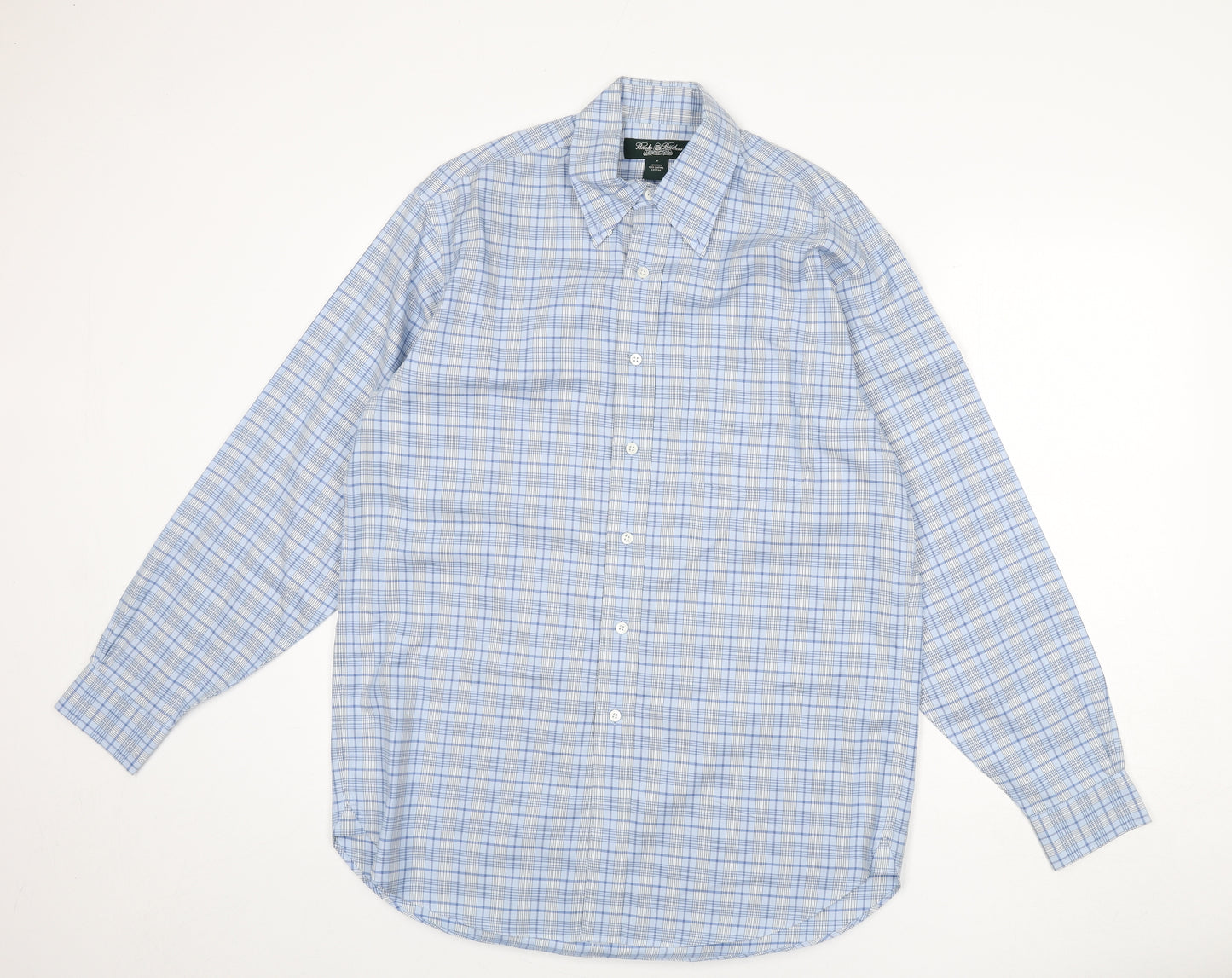 Brooks Brothers Mens Blue Plaid Cotton Button-Up Size M Collared Button