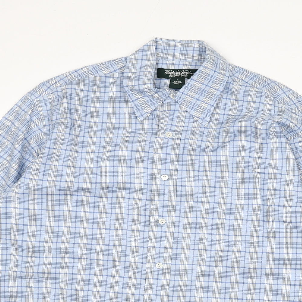 Brooks Brothers Mens Blue Plaid Cotton Button-Up Size M Collared Button