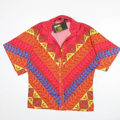 Khaadi Womens Multicoloured Geometric Polyester Basic Button-Up Size S Collared