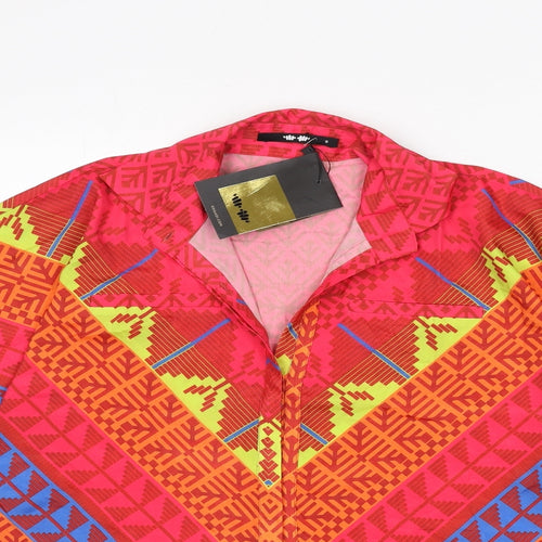 Khaadi Womens Multicoloured Geometric Polyester Basic Button-Up Size S Collared