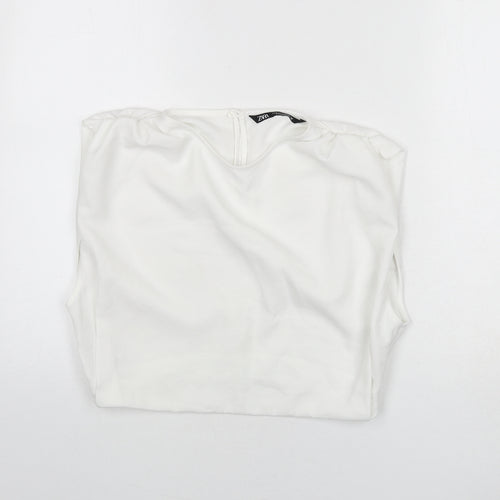 Zara Womens White Polyester Cropped Blouse Size M Round Neck