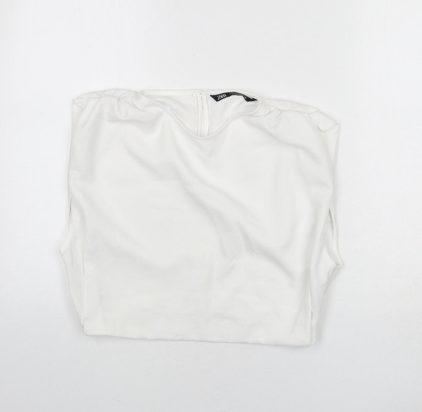 Zara Womens White Polyester Cropped Blouse Size M Round Neck