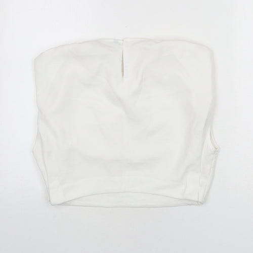 Zara Womens White Polyester Cropped Blouse Size M Round Neck