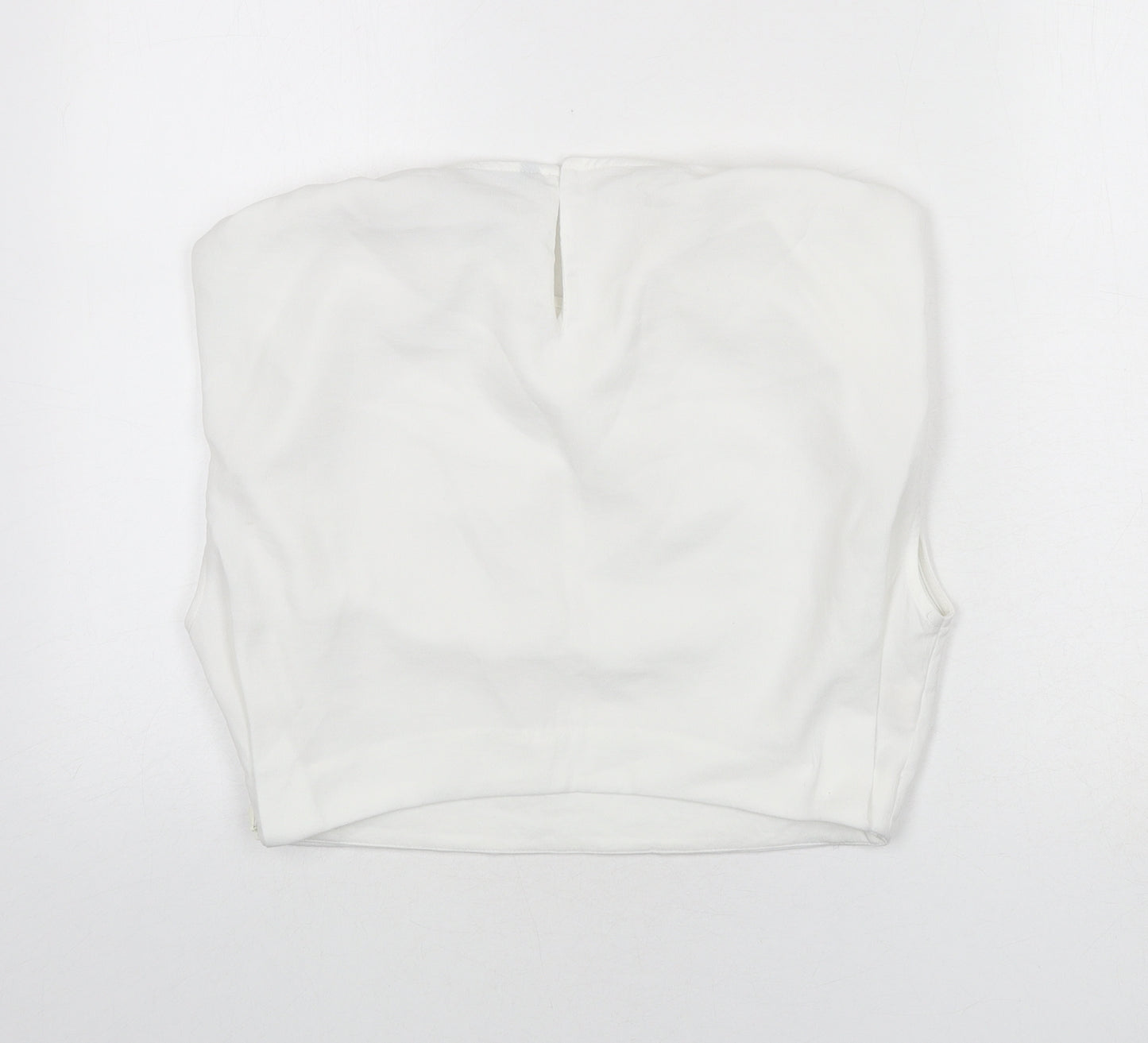Zara Womens White Polyester Cropped Blouse Size M Round Neck