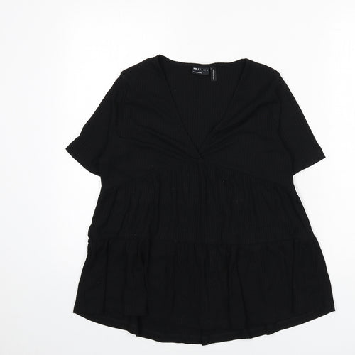 ASOS Womens Black Viscose Basic T-Shirt Size 4 V-Neck - Ribbed, Flare