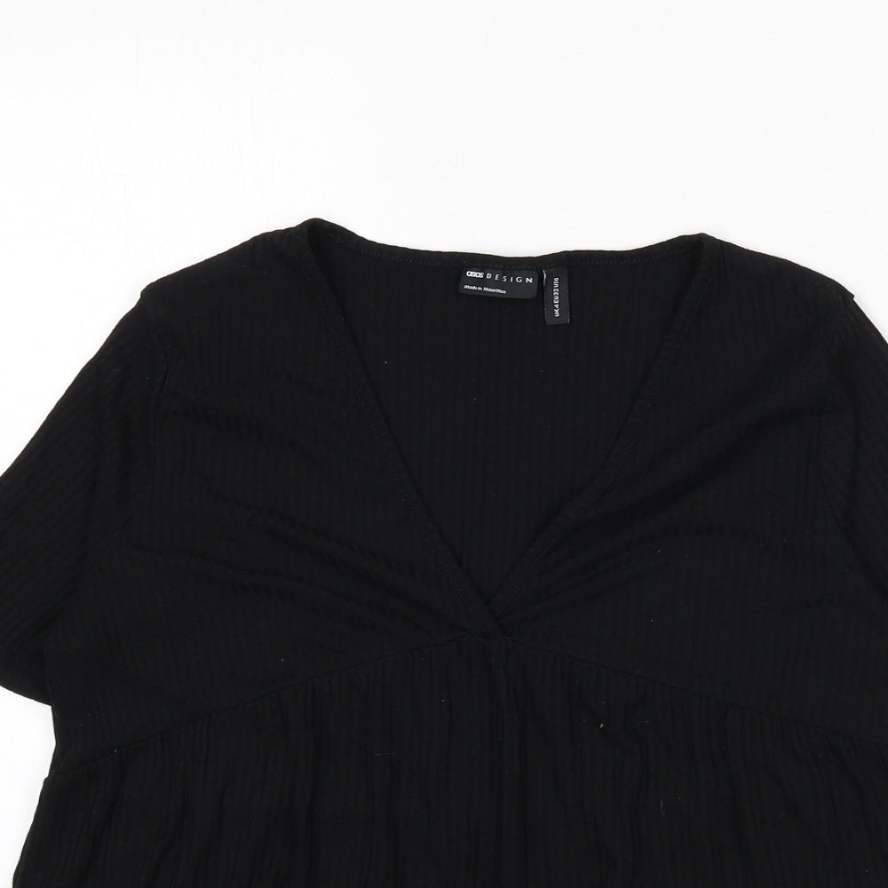 ASOS Womens Black Viscose Basic T-Shirt Size 4 V-Neck - Ribbed, Flare