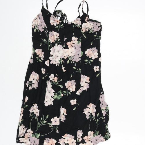 ASOS Womens Black Floral Viscose Mini Size 8 Scoop Neck Tie
