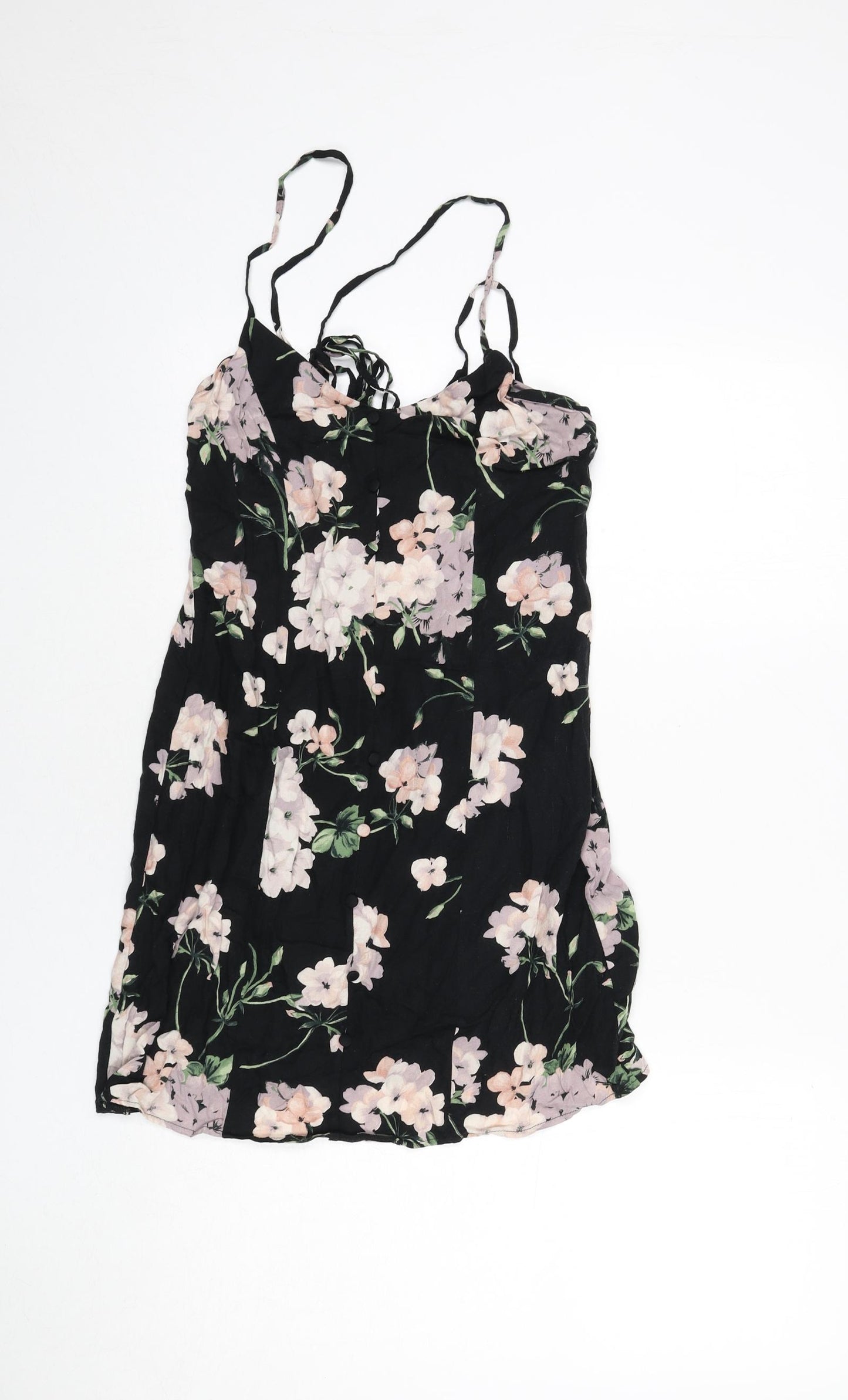 ASOS Womens Black Floral Viscose Mini Size 8 Scoop Neck Tie