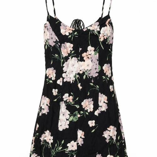ASOS Womens Black Floral Viscose Mini Size 8 Scoop Neck Tie