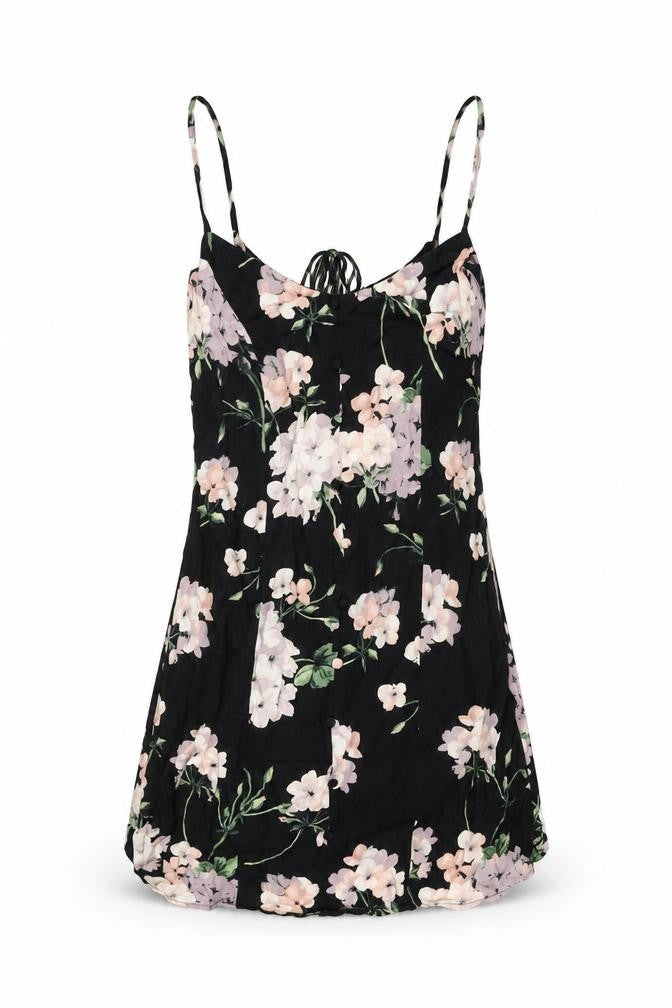 ASOS Womens Black Floral Viscose Mini Size 8 Scoop Neck Tie