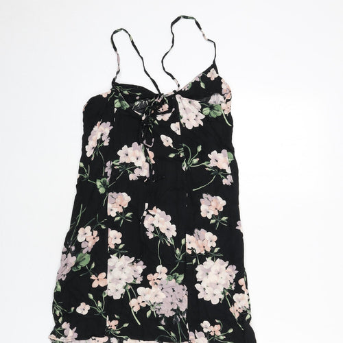 ASOS Womens Black Floral Viscose Mini Size 8 Scoop Neck Tie
