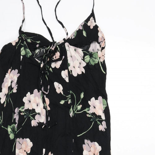 ASOS Womens Black Floral Viscose Mini Size 8 Scoop Neck Tie