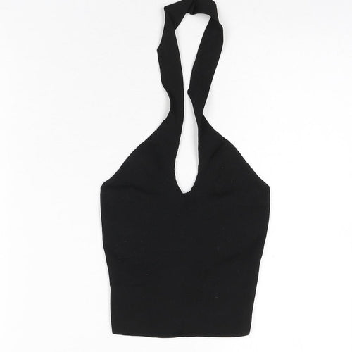 Bershka Womens Black Polyester Cropped T-Shirt Size XS Halter