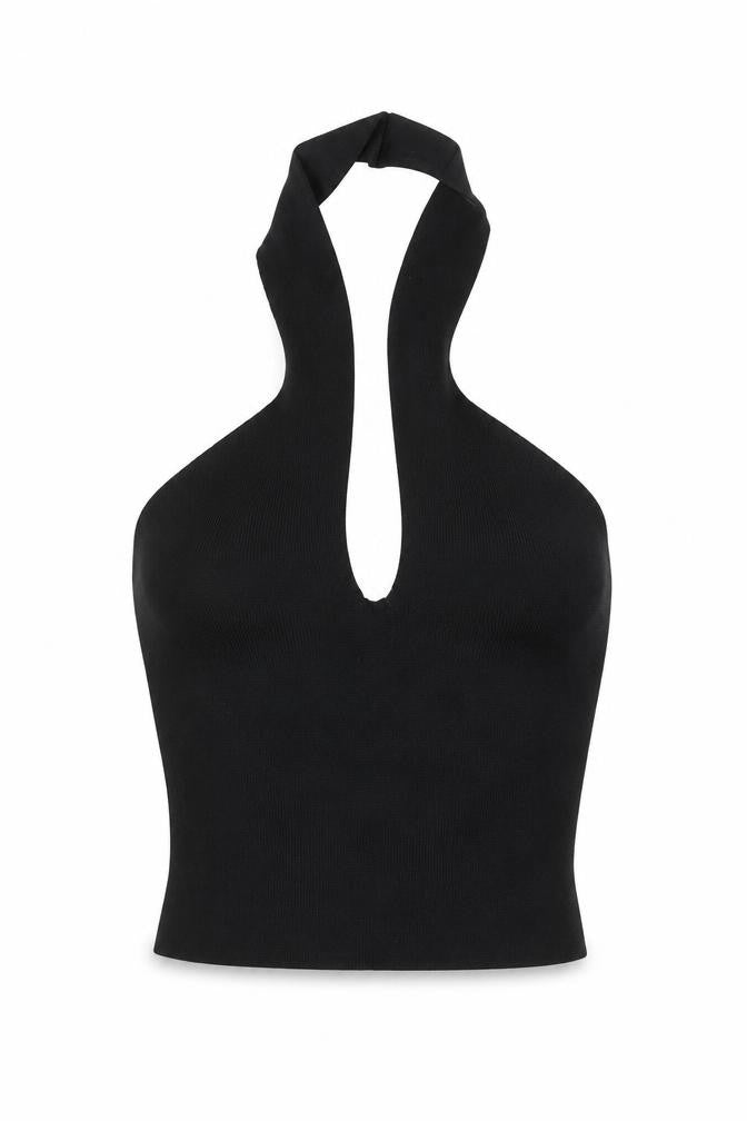 Bershka Womens Black Polyester Cropped T-Shirt Size XS Halter