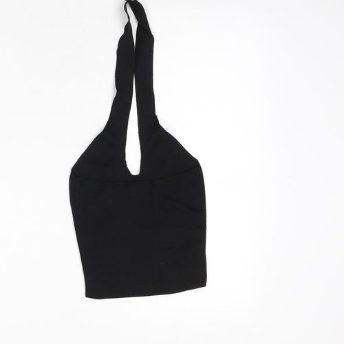 Bershka Womens Black Polyester Cropped T-Shirt Size XS Halter