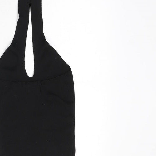 Bershka Womens Black Polyester Cropped T-Shirt Size XS Halter