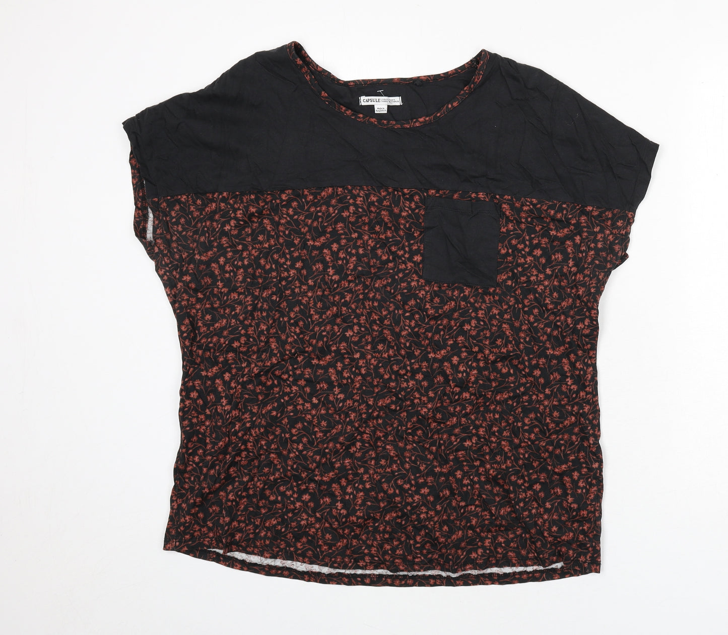 Capsule Womens Black Floral Cotton Basic T-Shirt Size 18 Round Neck