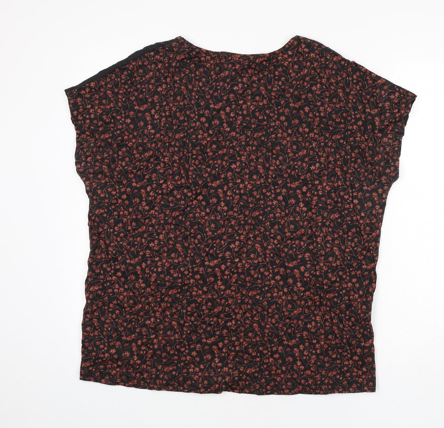 Capsule Womens Black Floral Cotton Basic T-Shirt Size 18 Round Neck